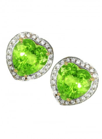 18 Karat Gold Genuine Heart Cut Peridot Diamonds Earrings