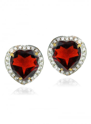 18K Gold Genuine Heart Cut Garnet Diamonds Earrings