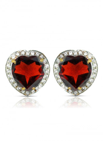 18K Gold Genuine Heart Cut Garnet Diamonds Earrings