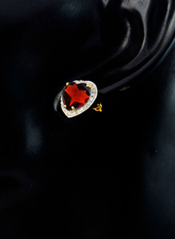 18K Gold Genuine Heart Cut Garnet Diamonds Earrings