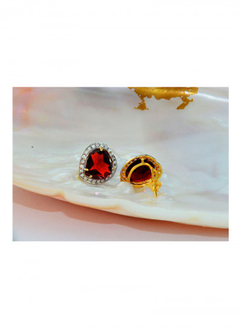 18K Gold Genuine Heart Cut Garnet Diamonds Earrings