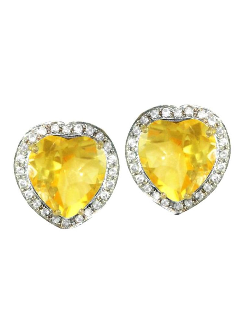 18 Karat Gold Heart Cut Citrine Diamond Earrings