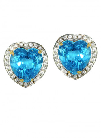 18K Gold Genuine Diamond Swiss Blue Topaz Earrings 0.28 Carat