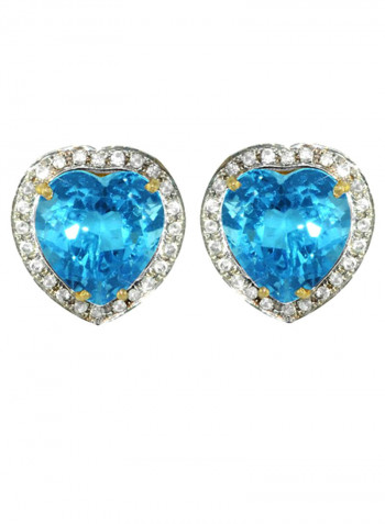 18K Gold Genuine Diamond Swiss Blue Topaz Earrings 0.28 Carat
