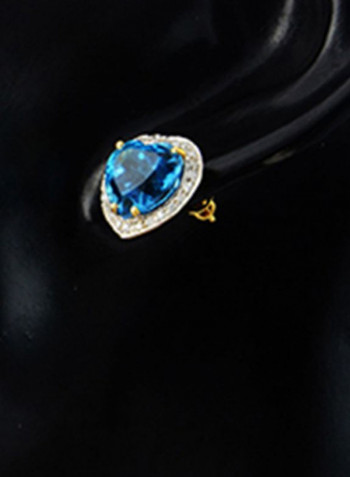 18K Gold Genuine Diamond Swiss Blue Topaz Earrings 0.28 Carat