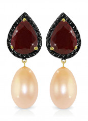 18 Karat Gold 0.24 ct Diamonds Ruby And Pearl Dangle Earrings