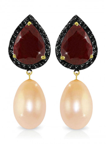 18 Karat Gold 0.24 ct Diamonds Ruby And Pearl Dangle Earrings