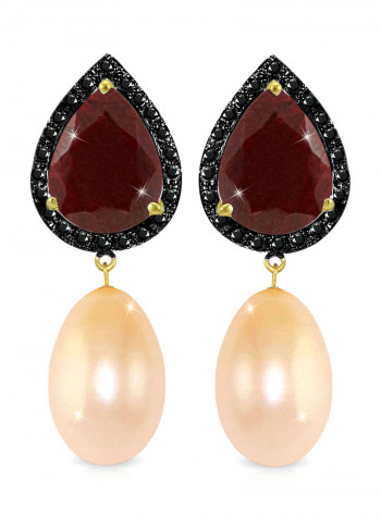18 Karat Gold 0.24 ct Diamonds Ruby And Pearl Dangle Earrings