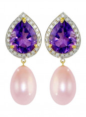 18 Karat Gold Diamonds Amethyst And Pearl Teardrop Earrings
