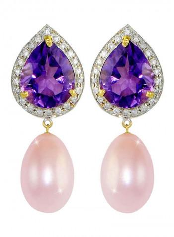 18 Karat Gold Diamonds Amethyst And Pearl Teardrop Earrings