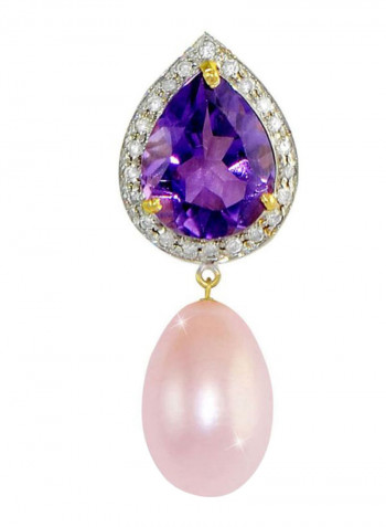 18 Karat Gold Diamonds Amethyst And Pearl Teardrop Earrings