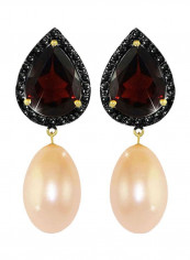 18 Karat Gold Diamonds Garnet And Pearl Dangle Earrings