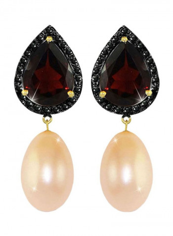 18 Karat Gold Diamonds Garnet And Pearl Dangle Earrings