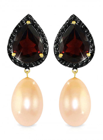 18 Karat Gold Diamonds Garnet And Pearl Dangle Earrings
