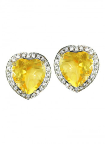 18 Karat Gold Genuine Heart Cut Citrine Diamonds Earrings