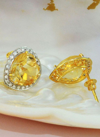 18 Karat Gold Genuine Heart Cut Citrine Diamonds Earrings