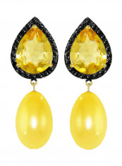 18 Karat Gold With Diamonds Citrine And Pearl Dangle Earrings