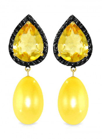 18 Karat Gold With Diamonds Citrine And Pearl Dangle Earrings