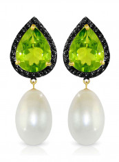 18K Gold Diamonds Peridot And Pearl Dangle Earrings