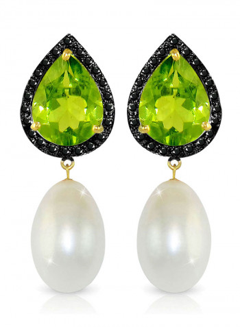 18K Gold Diamonds Peridot And Pearl Dangle Earrings