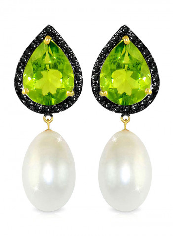 18K Gold Diamonds Peridot And Pearl Dangle Earrings