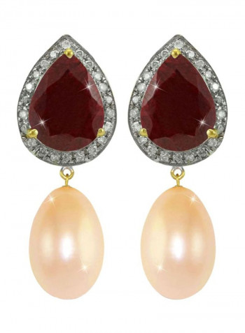 18K Gold Ruby And Pearl Teardrop Earrings
