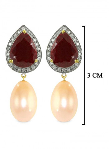18K Gold Ruby And Pearl Teardrop Earrings