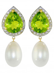 18 Karat Gold Peridot And Pearl Teardrop Earrings
