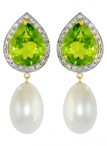 18 Karat Gold Peridot And Pearl Teardrop Earrings