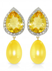 18K Gold Diamonds Citrine And Pearl Teardrop Earrings