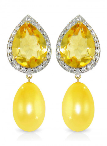 18K Gold Diamonds Citrine And Pearl Teardrop Earrings