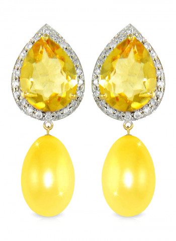 18K Gold Diamonds Citrine And Pearl Teardrop Earrings