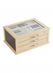 89-Piece Rivers Sapphire Satin Wooden Cutlery Set Silver