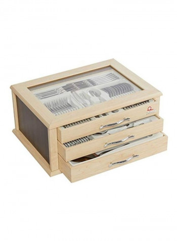 89-Piece Rivers Sapphire Satin Wooden Cutlery Set Silver