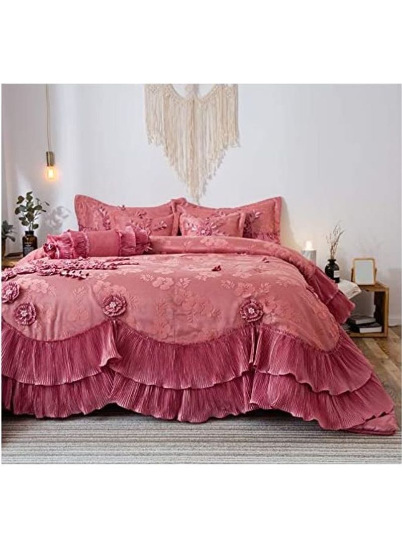 Ruffled Victorian Comforter Set Cotton Pink King