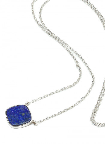18 Karat White Gold Lapis Lazuli Single Stone Necklace