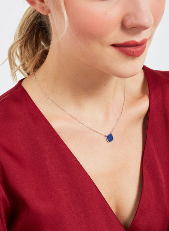 18 Karat White Gold Lapis Lazuli Single Stone Necklace
