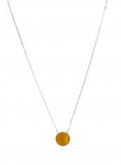 18 Karat White Gold Tiger Eye Single Stone Necklace