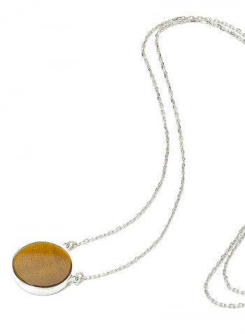 18 Karat White Gold Tiger Eye Single Stone Necklace
