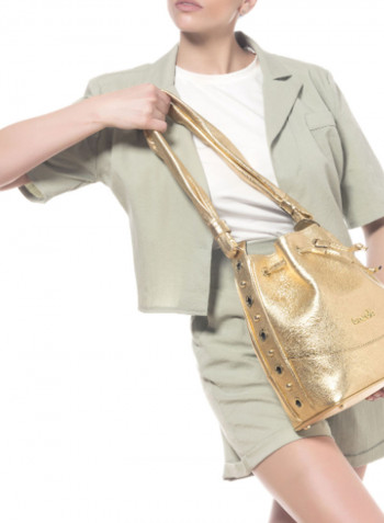 Margot Round Rivet Detail Bucket Bag Gold
