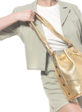 Logo Detail Margot Bucket Bag Gold
