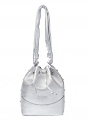 Logo Detail Margot Bucket Bag Silver