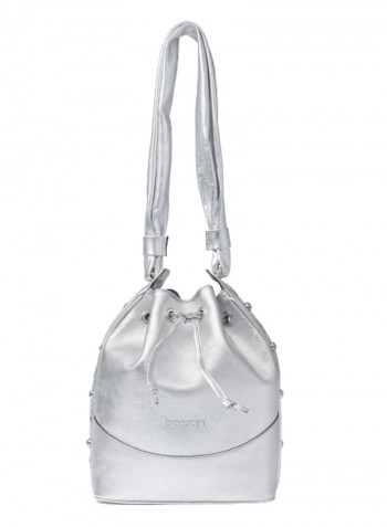 Logo Detail Margot Bucket Bag Silver