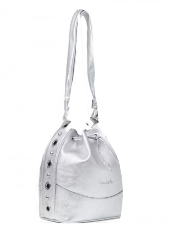 Logo Detail Margot Bucket Bag Silver