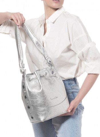 Logo Detail Margot Bucket Bag Silver