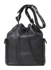 Nora Drawstring Closure Bucket Bag Black