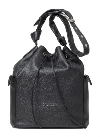 Nora Drawstring Closure Bucket Bag Black