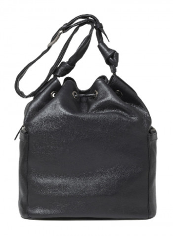 Nora Drawstring Closure Bucket Bag Black