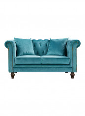 2-Seater Sofia Tufted Sofa With Scatter Cushions Blue