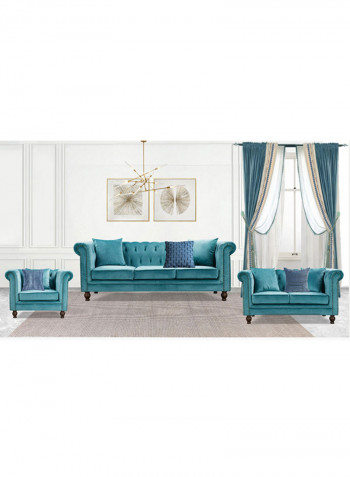 2-Seater Sofia Tufted Sofa With Scatter Cushions Blue